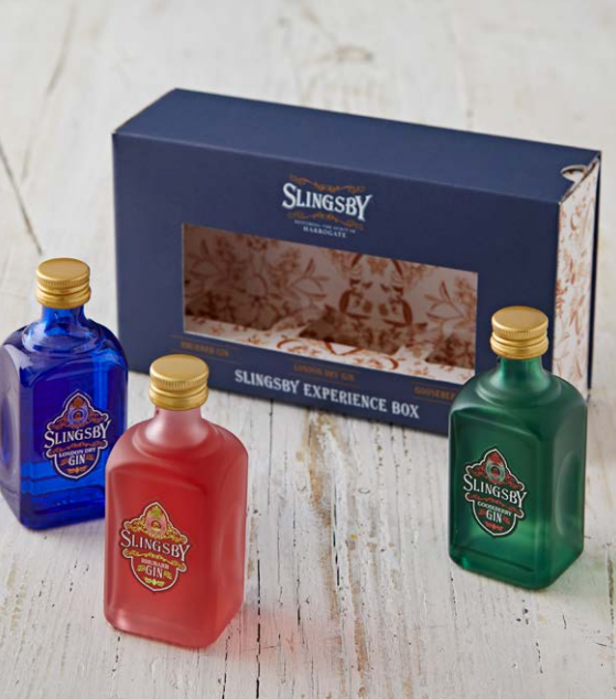 From the Slingsby Gin collection comes The Experience Box featuring Minis of London Dry Gin, Rhubarb Gin & Gooseberry Gin